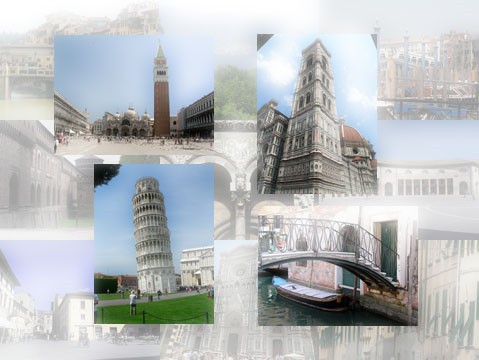 Piazza San Marco, Santa Maria del Fiore di Firenze (Florence), Torre di Pisa (Pisa tower), Venezia (Venice) 